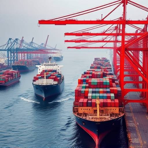 Un porto cinese con navi cargo.